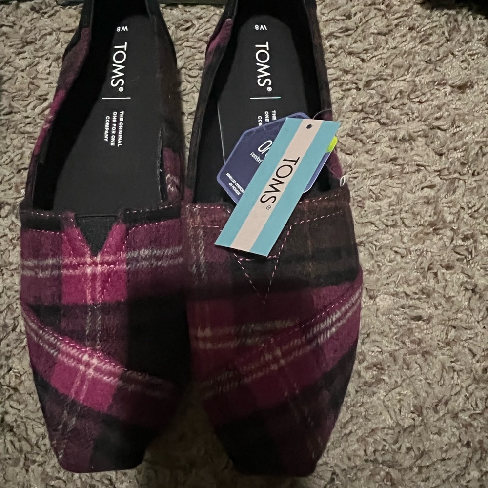 Toms Pink and Black Flats Slip-On Shoes